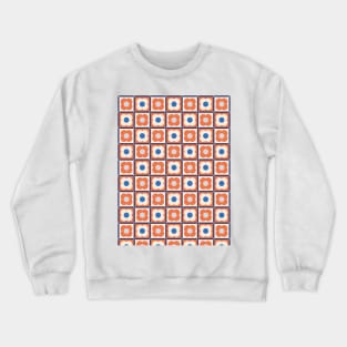 Retro Floral Checker Pattern Apricot Crush, Blue Crewneck Sweatshirt